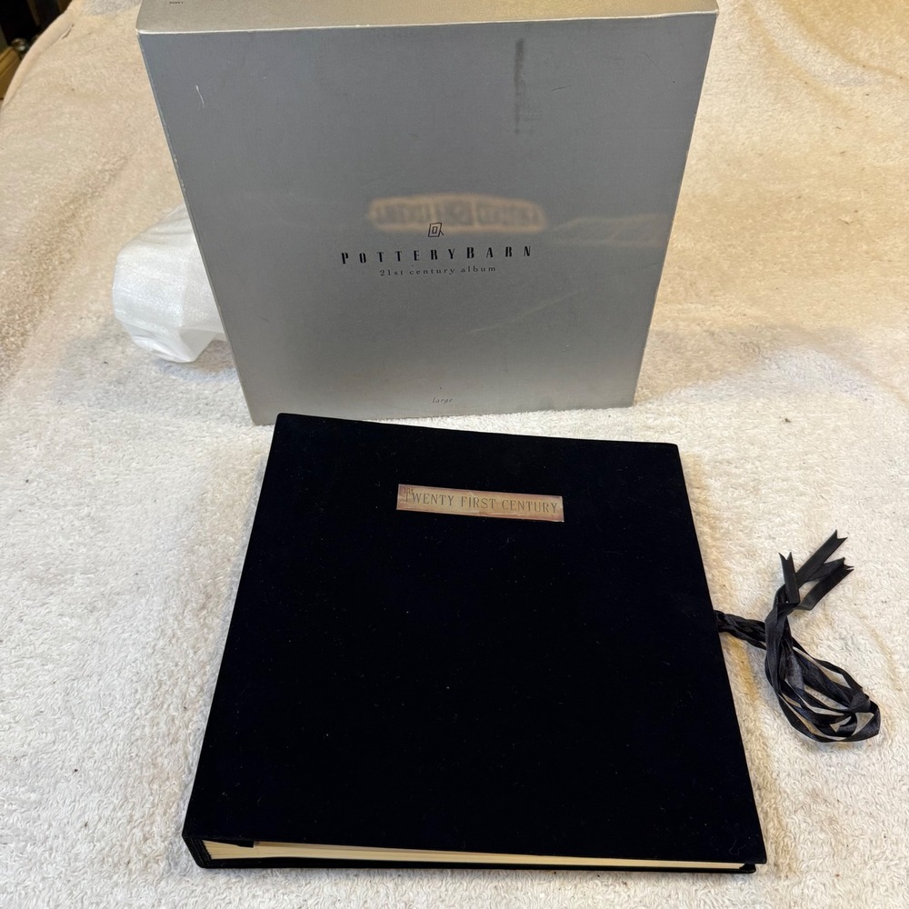 Pottery Barn 21st Century Photo Album Large Black Velvet Ribbon Box 3418522